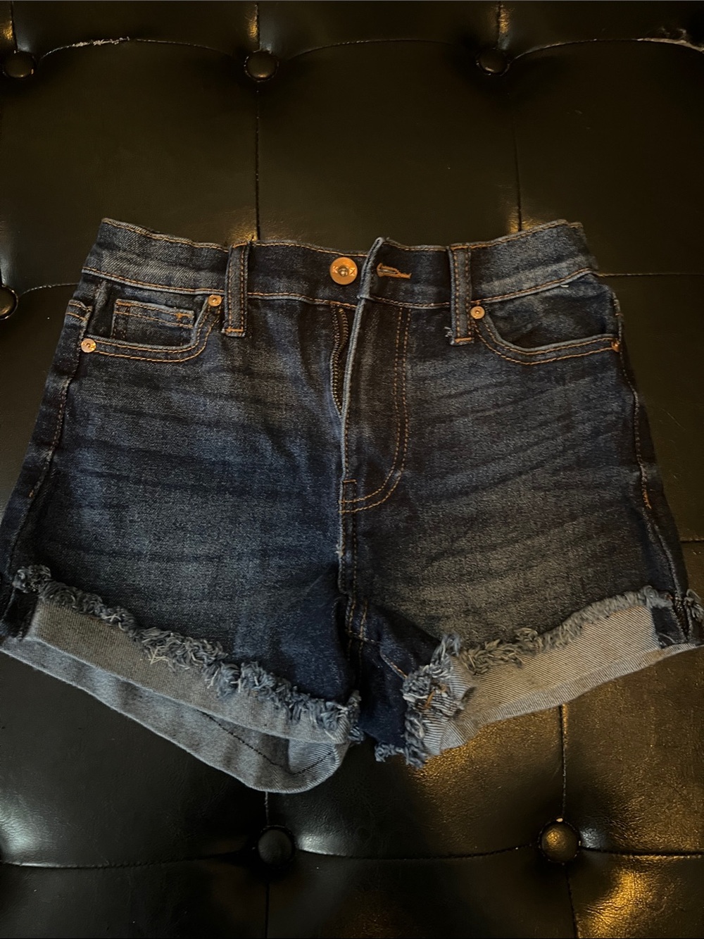 Kendall & Kylie Dark Blue Denim Frayed Hem Cutoff Shorts